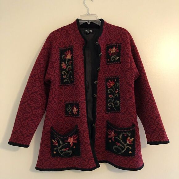 VTG Icelandic Design Knit Sweater Jacket Coat Sz M Folklore Tapestry Embroidered - Picture 7 of 14